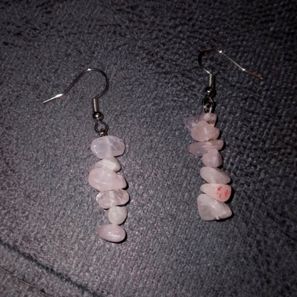 Hand Crafted Sterling silver Pink Rose quartz gemstone drop statement earrings